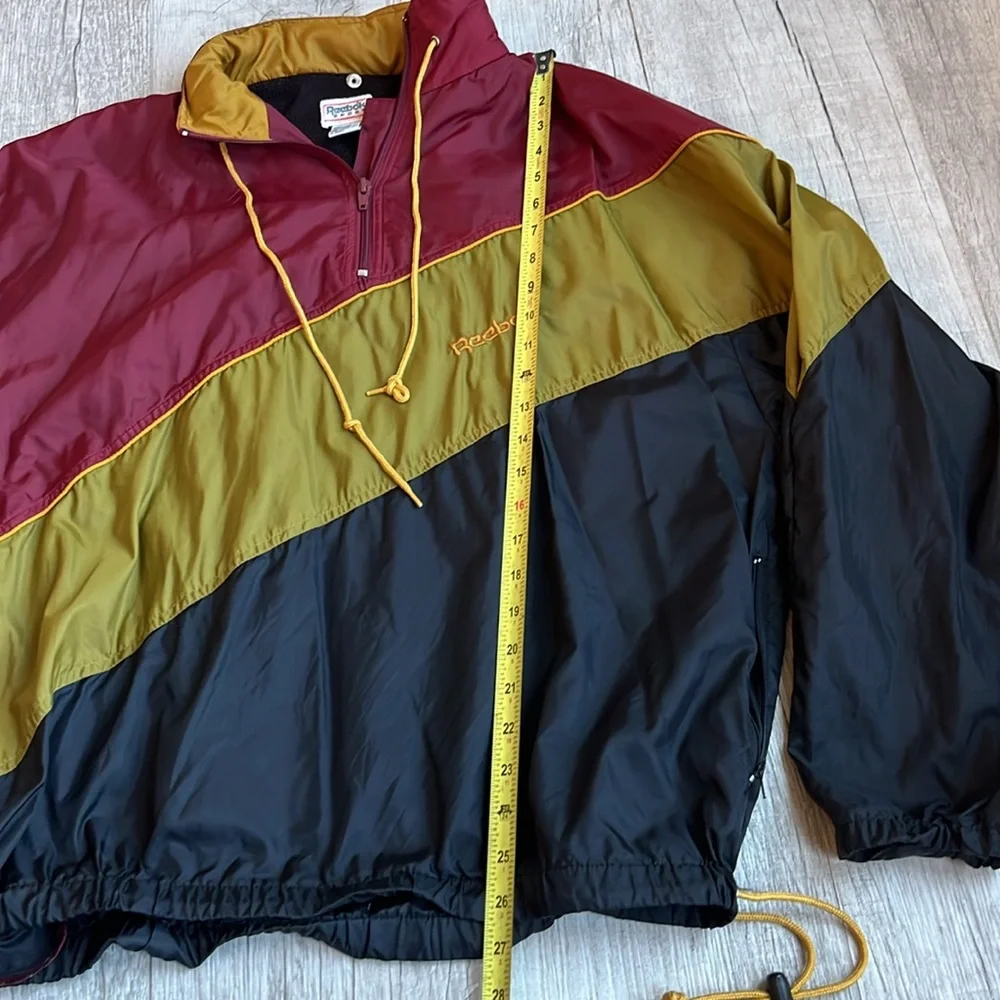 Vintage Reebok Sport Black Gold Maroon 1/4 Zip Pullover Jacket Windbreaker Men L
